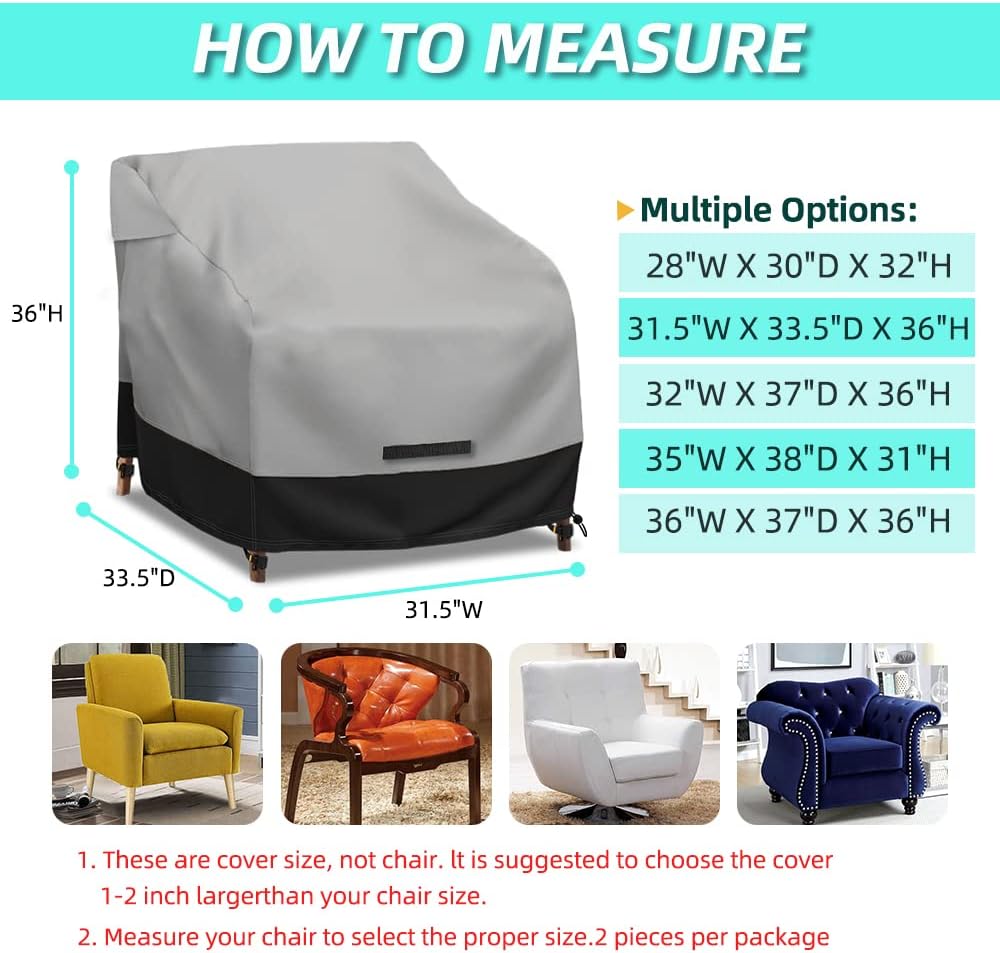 Patio Swivel Chair Cover Waterproof 2 Pack, 600D Heavy Duty Outdoor Furniture Covers for Universal Lawn/Deck/Garden/Backyard Fits up 31.5" W*33.5" D*36" H, Gray/Black