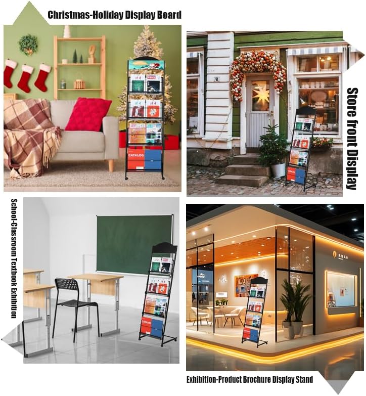 LIWSHWZ Brochure Display Stand,4-Tier Magazine Rack,Floor-Standing Magazine Literature Display Stand with Wheels,High-hardness metal,for Shop Exhibitions Office - Image 2