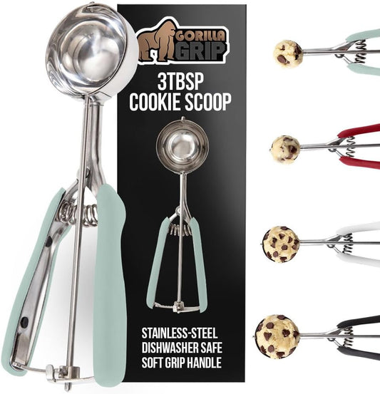 GORILLA GRIP Stainless Steel Cookie Scoop for Baking, 3 TBSP, Multipurpose Melon Baller, Meatball Spring Scoops, Perfect Portion Sizes, Easy Food Release, Scooper Size 20, BPA-Free Kitchen Tool, Mint