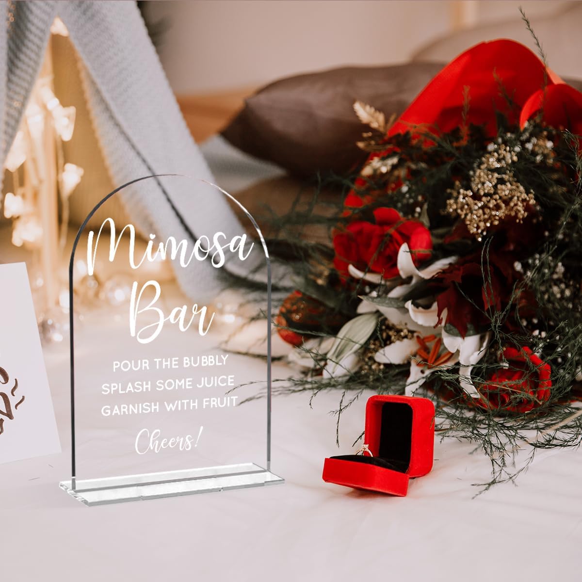 Wedding Mimosa Bar Supplies, Bridal Shower Sign Clear Acrylic Table Sign for Marriage Parties Anniversaries Reception Cafe Hotel Party Bar Business Event