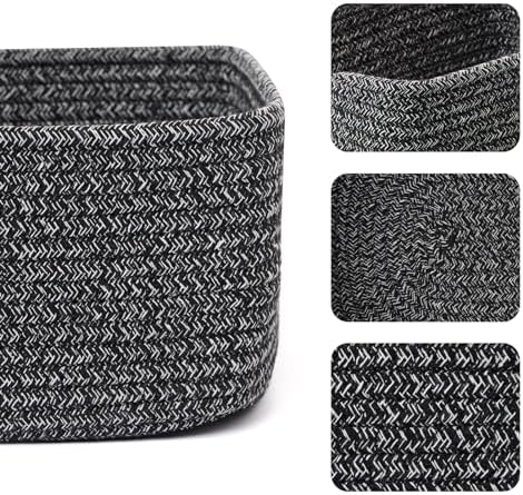 MiniArk Small Storage Baskets for Organizing | Closet Organizer Bins | Shelf Toy Basket | Woven Rope Baskets | Cube Decorative Box | Shallow Basket | 11.5x7.5x4.7” | 3 Packs Dark Gray - Image 2