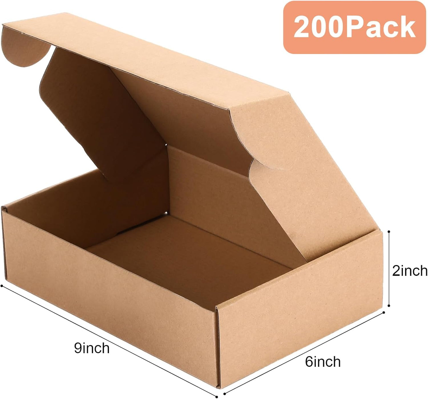 Qilery 200 Pcs Shipping Boxes Cardboard Gift Corrugated Cardboard Brown Boxes Mailer Packaging for Mailing Small Business Present (9 x 6 x 2 Inch)
