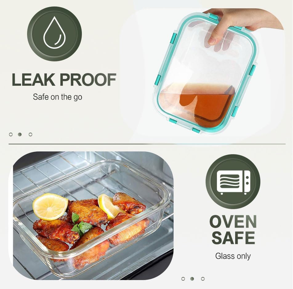 KOMUEE 10 Packs 30 oz Glass Meal Prep Containers with Lids, Green - Image 4