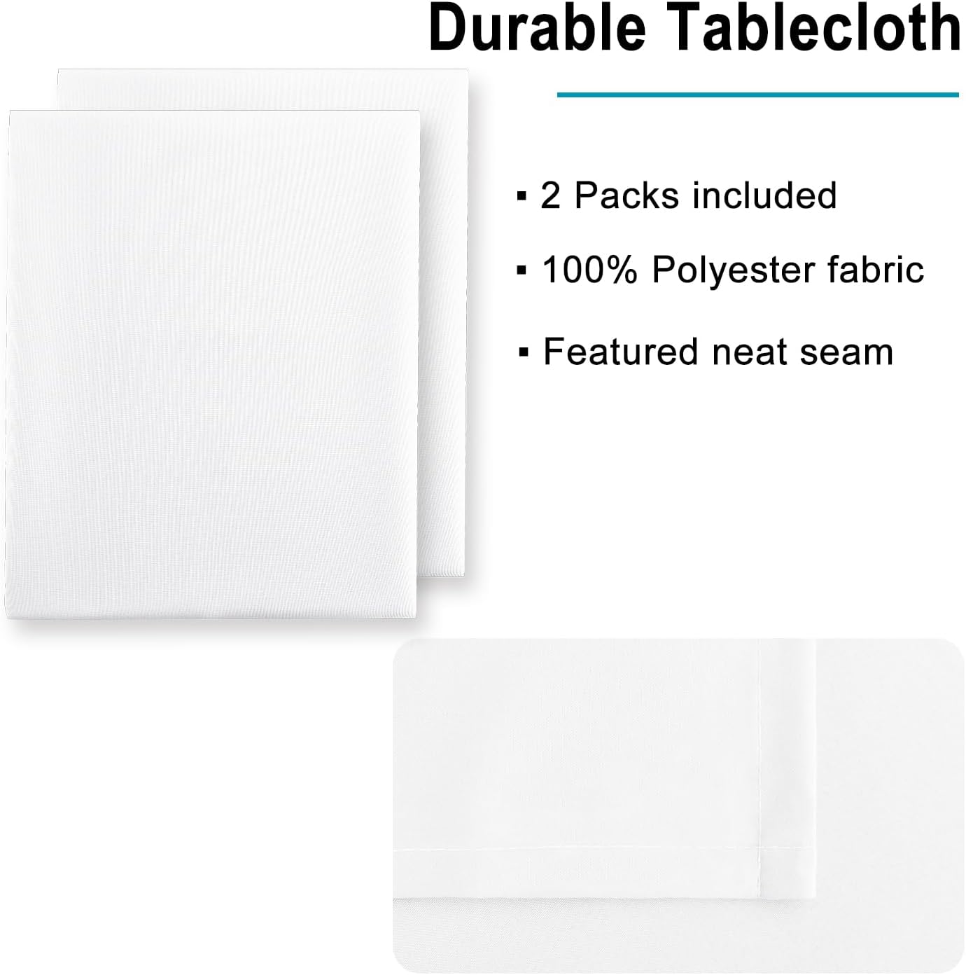 Hiasan 2 Pieces White Square Tablecloth - Waterproof and Spillproof Restaurant Washable Polyester Table Cloth for Dining Room, 54 x 54 Inch