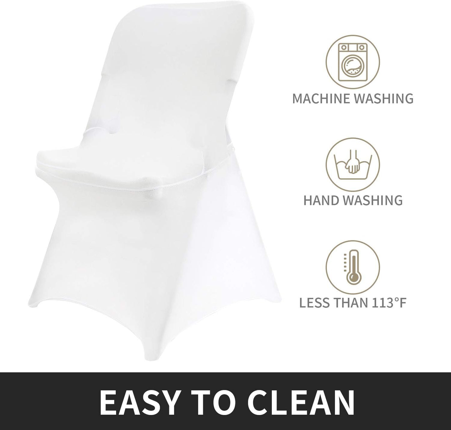 Peomeise Stretch Spandex Folding Chair Cover for Wedding Party Dining Banquet Event (Ivory,6pcs)