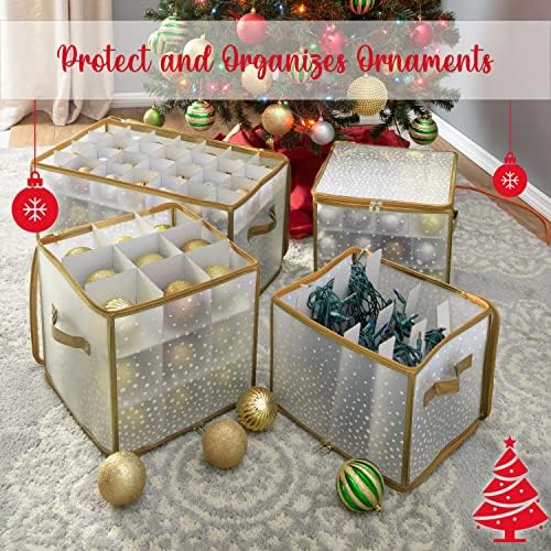Simplify 64 Count Ornament Storage Box | Plastic | Decorative Organizer | Storage Bin | Gold | L12 x W12 x H12 - Image 4