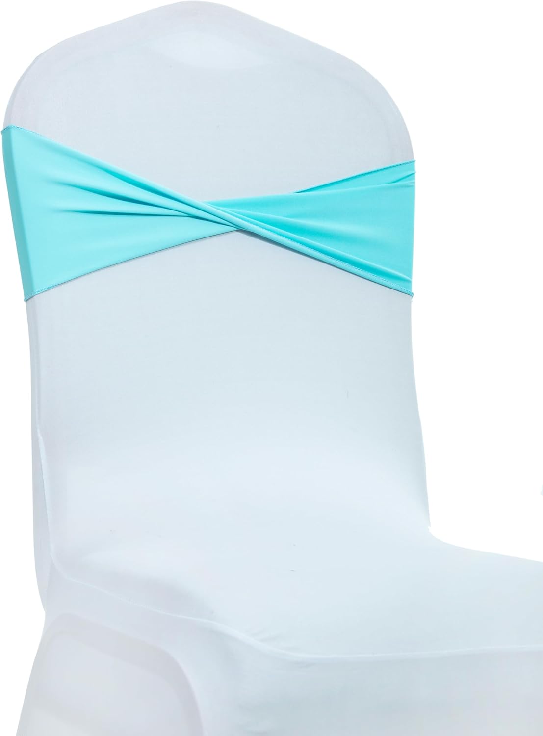 MDS Pack of 125 Spandex Chair Sashes Bows Elastic Stretch Dining Chair Bands Ties Without Slider Buckle Universal fits for Wedding Baby Shower Birthday Party Banquet Event Decoration - Aqua Blue