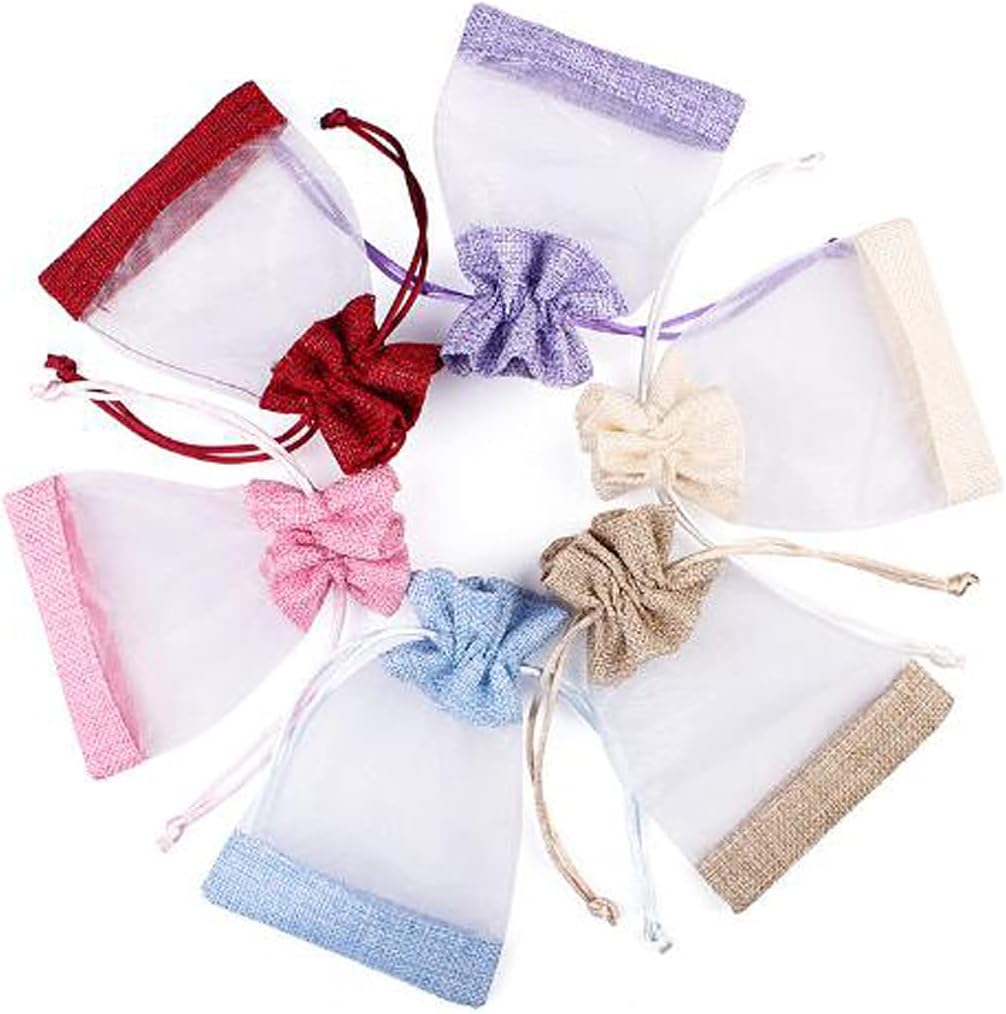 50 Pcs Burlap Bags with Drawstring,3.9"x5.5" Gift Bags Jewelry Pouch Bags for Candy Packing Party Favors Wedding Holiday DIY Craft(Sky Blue)