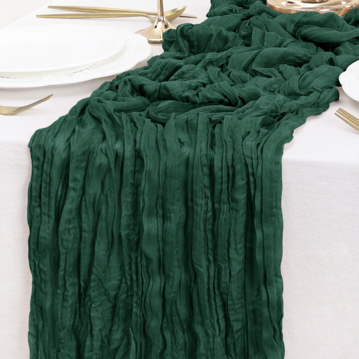 Emerald Green Table Runner Cheesecloth Table Runner 4 Pack 10FT Farmhouse Table Runners 120 Inches Fall Table Decor Dining Room Centerpiece Wedding Boho Baby Shower Birthday