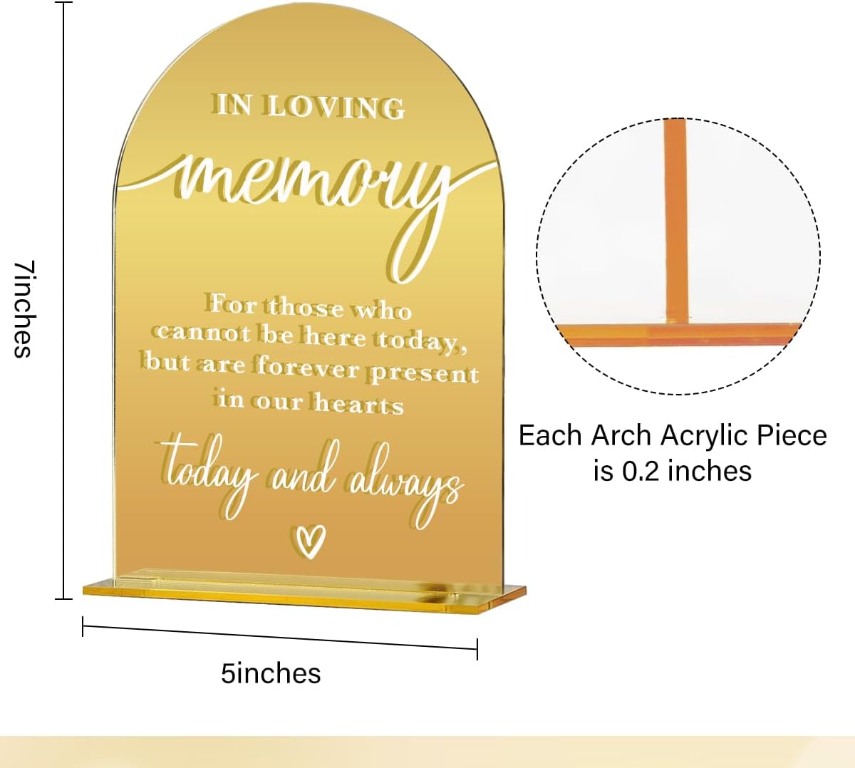Acrylic Wedding Sign, Bridal Shower Decorations, In Loving Memory Sign for Ceremony, Modern Font Table Signs, Gold Mirror Arched Acrylic Tabletop Signs for Wedding Reception and Event Party