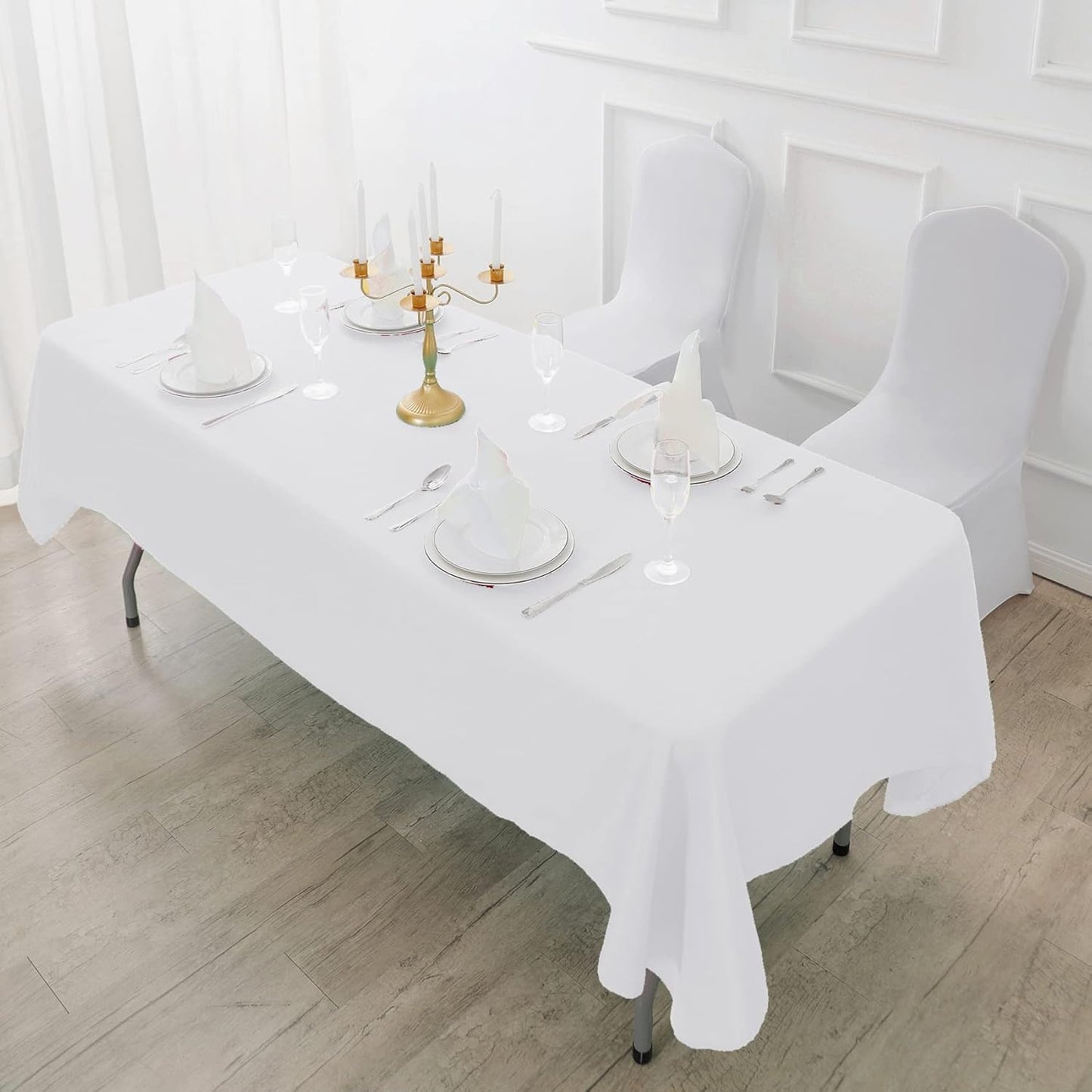 Fokitut 6 Pack Waterproof Rectangle Tablecloth, 60x102 Inch, Stain Resistant and Wrinkle Polyester Table Cloth, Fabric Table Cover for Kitchen Dining, Wedding, Party, Holiday Dinner-White