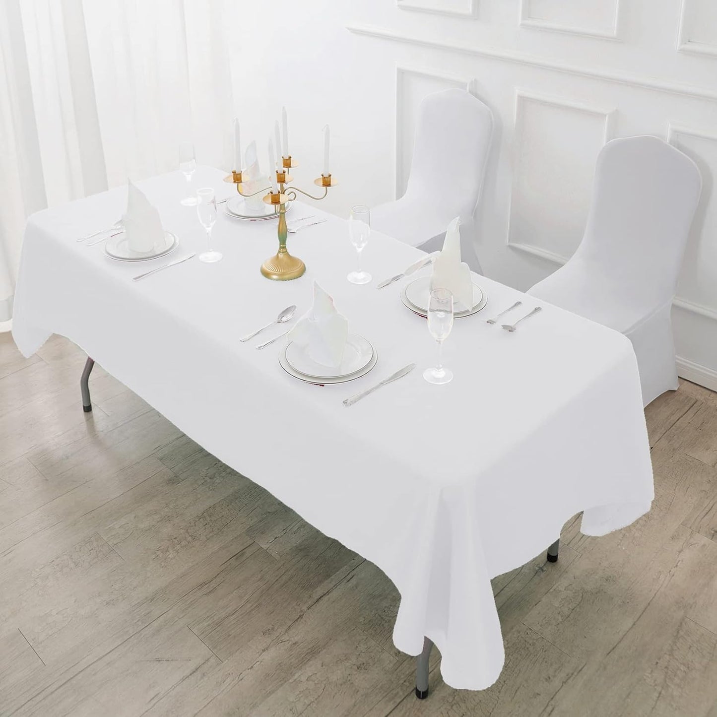 Fokitut 2 Pack Waterproof Rectangle Tablecloth, 60x84 Inch, Stain Resistant and Wrinkle Polyester Table Cloth, Fabric Table Cover for Kitchen Dining, Wedding, Party, Holiday Dinner-White