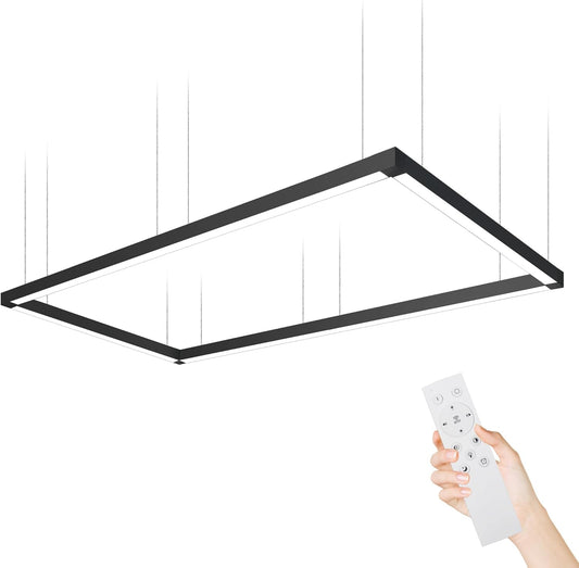 8FT x 4FT LED Linear Light Rectangular Set with Remote Control, 50W Seamless Connection, 3000K to 6000K Color Changing, Commercial Hanging LED Shop Light Fixtures for Office Work Shop Garages