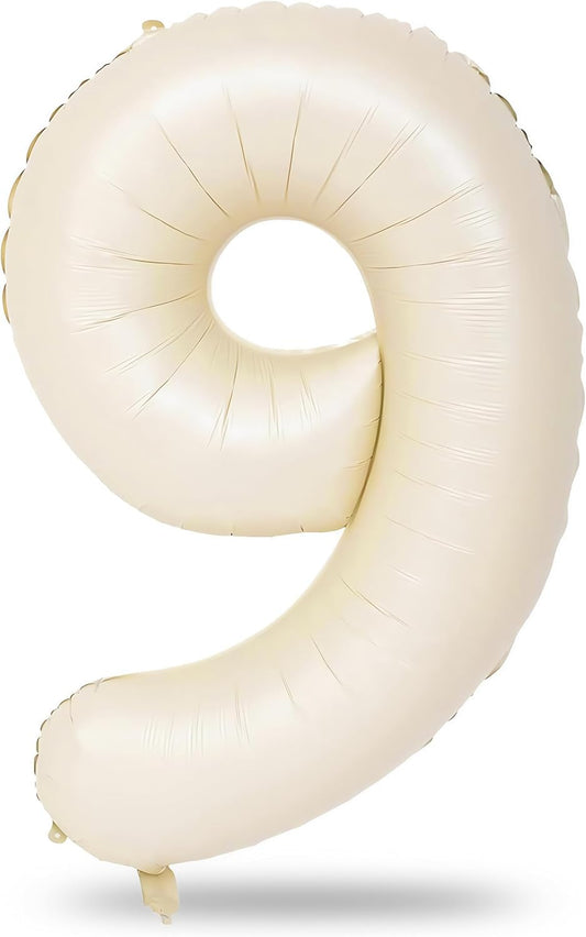 40 Inch Balloon Number 9 Beige, Large Cream Foil Number Balloons Set 0-9, Nude Neutral Digital 9 Helium Balloons for Girls Boys Men Women 9th Birthday Anniversary Graduation Christmas Party Decoration