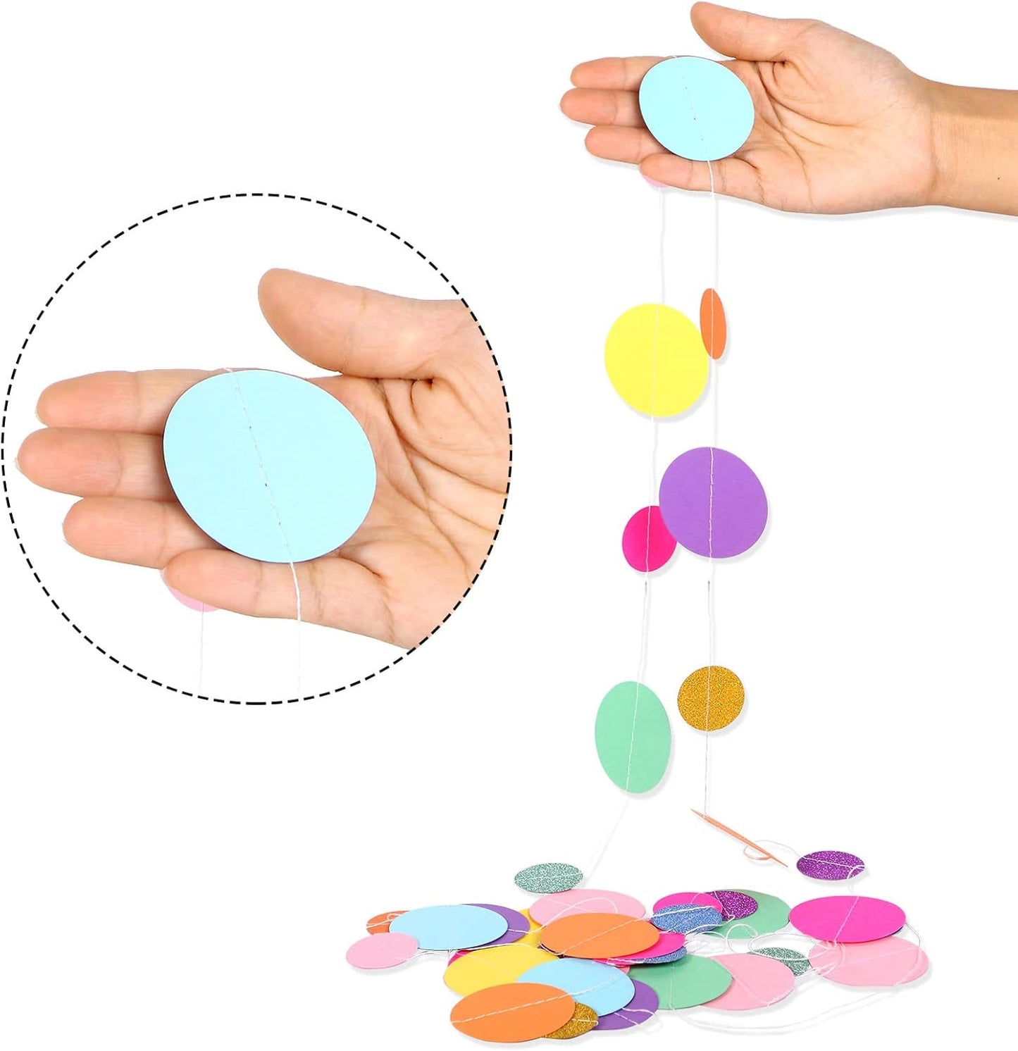 Outus 10 Pieces Colorful Dots Paper Garland Round Glitter Garland Hanging Confetti Streamers Backdrop for Candy Birthday Classroom Halloween Trunk or Treat Car Decoration (Rainbow)
