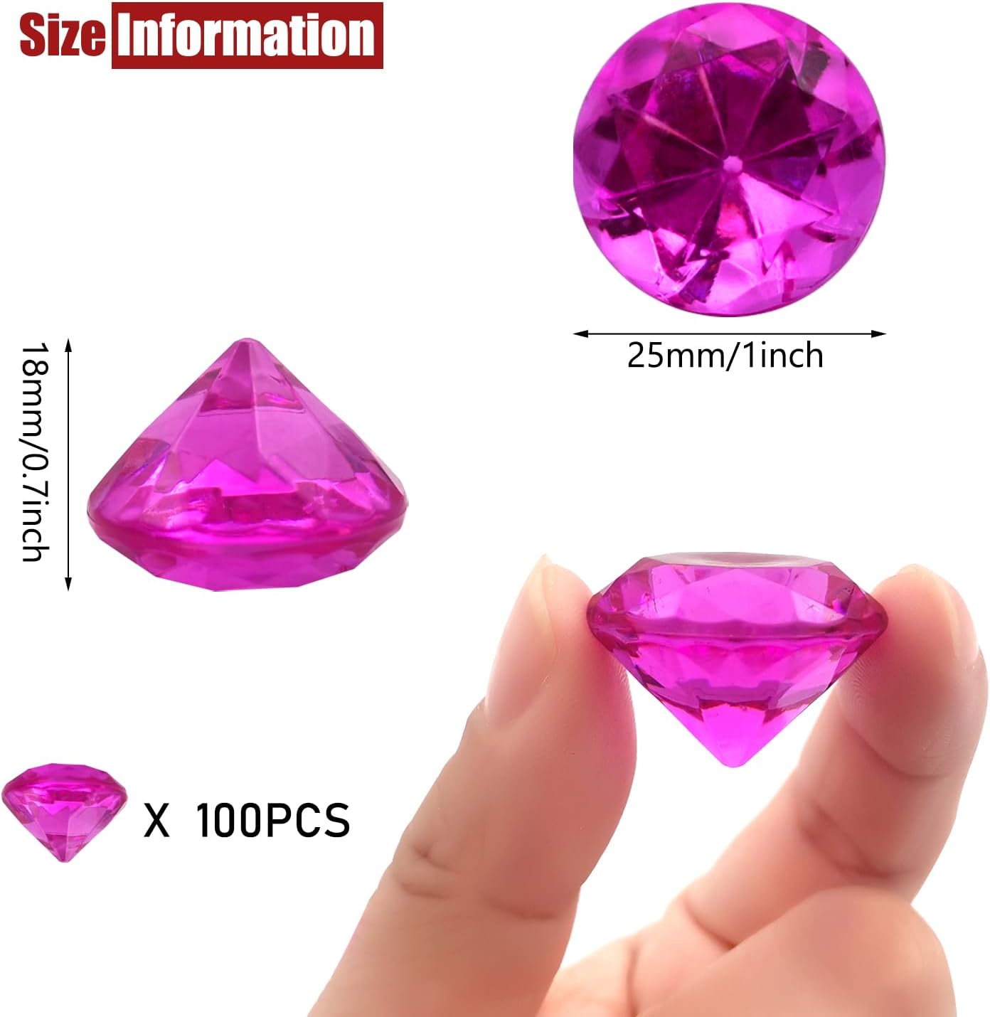 100 PCS Acrylic Diamond Gems, Rose Color Acrylic Diamonds Vase Filler 1 Inch Acrylic Gemstones Fake Gems Plastic Gems for Home Table Scatters Party, Event, Wedding, Arts & Crafts, Birthday Decorations
