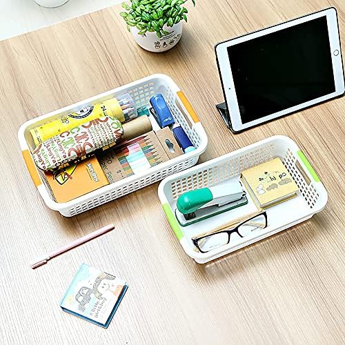 Lawei 8 Pack Large Plastic Storage Basket with Handle - 15 x 10 x 3 Inch Pantry Organizer Basket Bins Desktop Paper Storage Basket for Organization, Countertops, Cabinets, Bedrooms, Bathrooms - Image 6