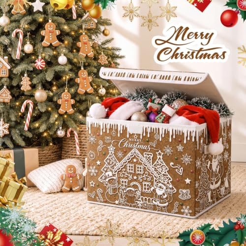 Briwooody Christmas Gingerbread House Storage Bin with Lid and Carrying Handle Gingerbread Man Foldable Storage Box Large Xmas Decorative Collapsible Container Basket for Organizing Closet Home Gift - Image 6