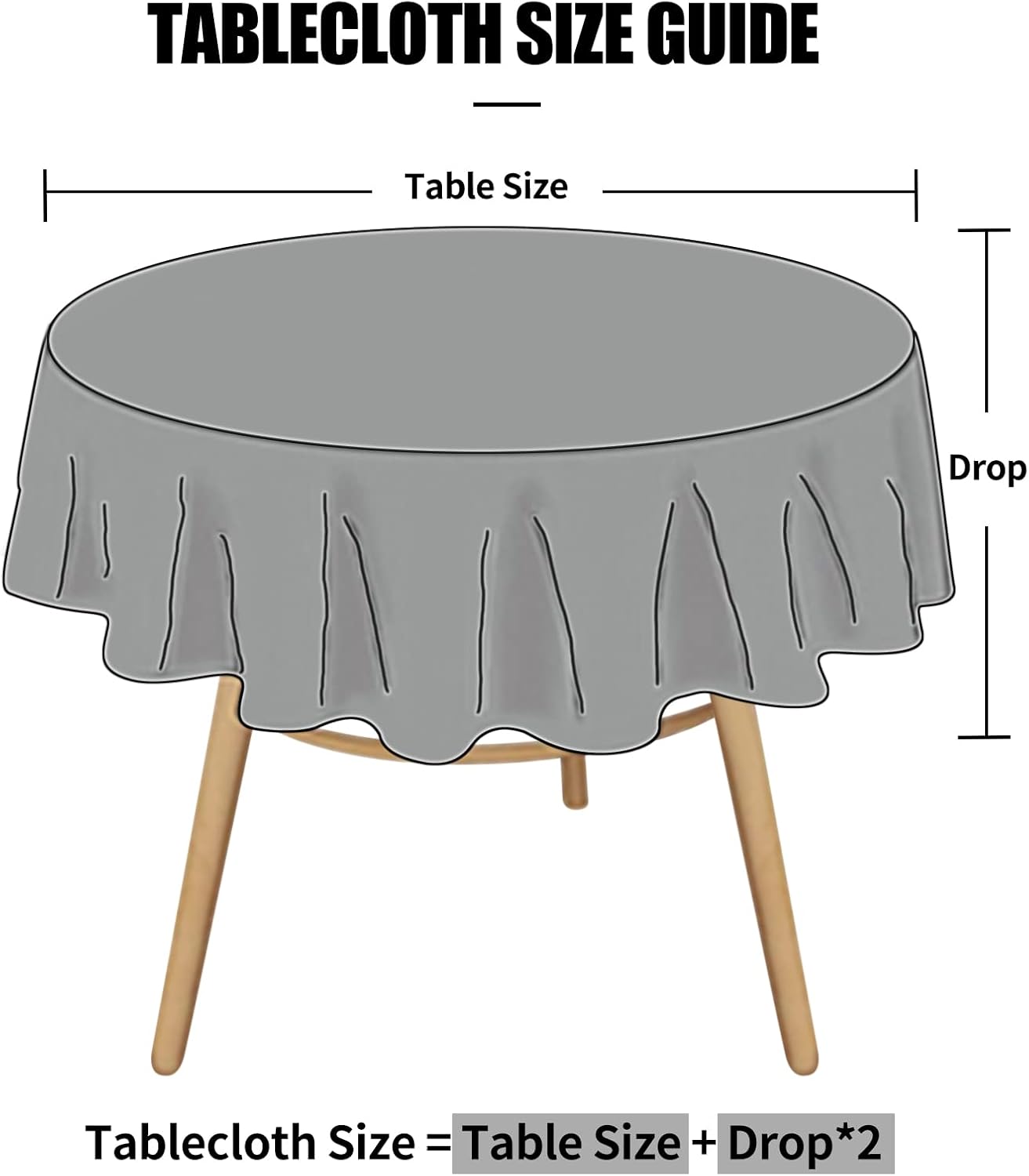 Smiry Round Table Cloth, Waterproof Heavy Duty Vinyl Tablecloths, Wipeable Washable Table Cover for Kitchen and Dining Room (Black, 60" Round)