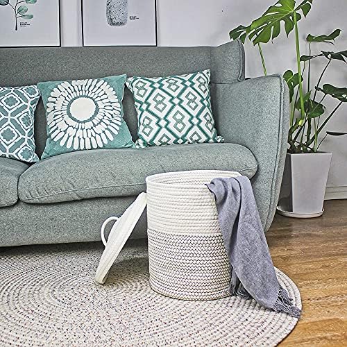 Yimi's Dream Woven Basket with Lid, Decorative Rope Storage Baskets for Organizing, medium Baskets for Baby, Kids, Toys, Blanket, Woven Baskets for Storage (White & Blacksuture, 12D x 13.5H inch) - Image 5