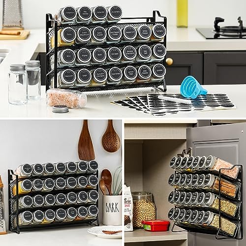 AOZITA Spice Rack Organizer with 28 Empty Spice Jars with Silver Lids, Funnel, Labels - Seasoning Organizer for Countertop, Cabinet, Kitchen, Pantry - Image 7