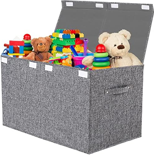 Large Toy Box Chest Storage with Lid - Collapsible Kids Toys Boxes Organizer Bins Baskets Container with Handles for Boys, Girls, Nursery, Playroom, Clothes, Blanket, Bedroom (Gray) by VERONLY