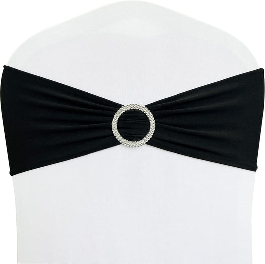 Spandex Chair Sashes Bands 30PCS Stretch Chair Ties Bows with Buckle Slider for Wedding Party Banquet Decoration (Black)…