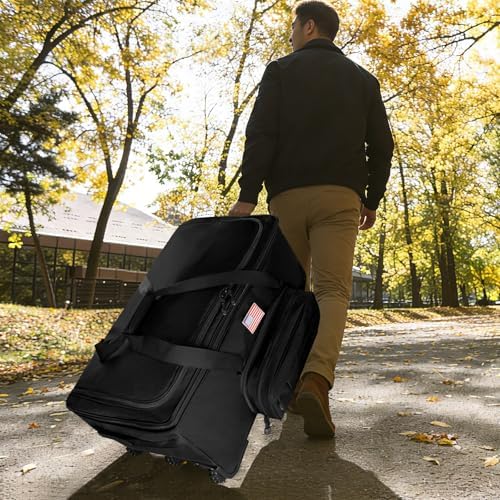 150L Large Rolling Duffle Bag with Wheels, Heavy Duty 32'' Tri-Wheel Gear Hauler for Camping,Moving Sports Equipment,Military & Airline Checked Bag Approved,Black - Image 6