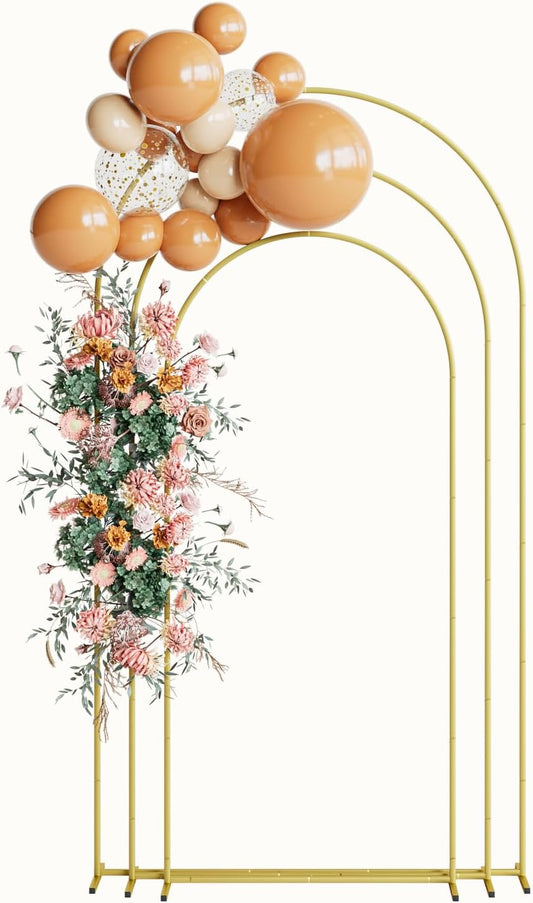 Wedding Arch Set of 3, Gold Metal Arch Backdrop Stand, Balloon Arch Stand Wedding Frame for Ceremony Decoration (Gold, 7.2FT, 6.6FT, 6FT Arch Backdrop)