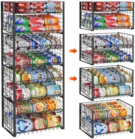 JKsmart 2-Tier Stackable Rack Organizer for Pantry, Adjustable Dispenser & Large Capacity Can Storage Holder for Various Ounces of Canned Drinks, Black, 4 Pack by JKsmart