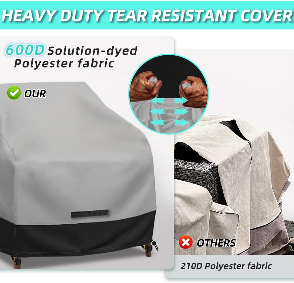 Patio Swivel Chair Cover Waterproof 2 Pack, 600D Heavy Duty Outdoor Furniture Covers for Universal Lawn/Deck/Garden/Backyard Fits up 31.5" W*33.5" D*36" H, Gray/Black