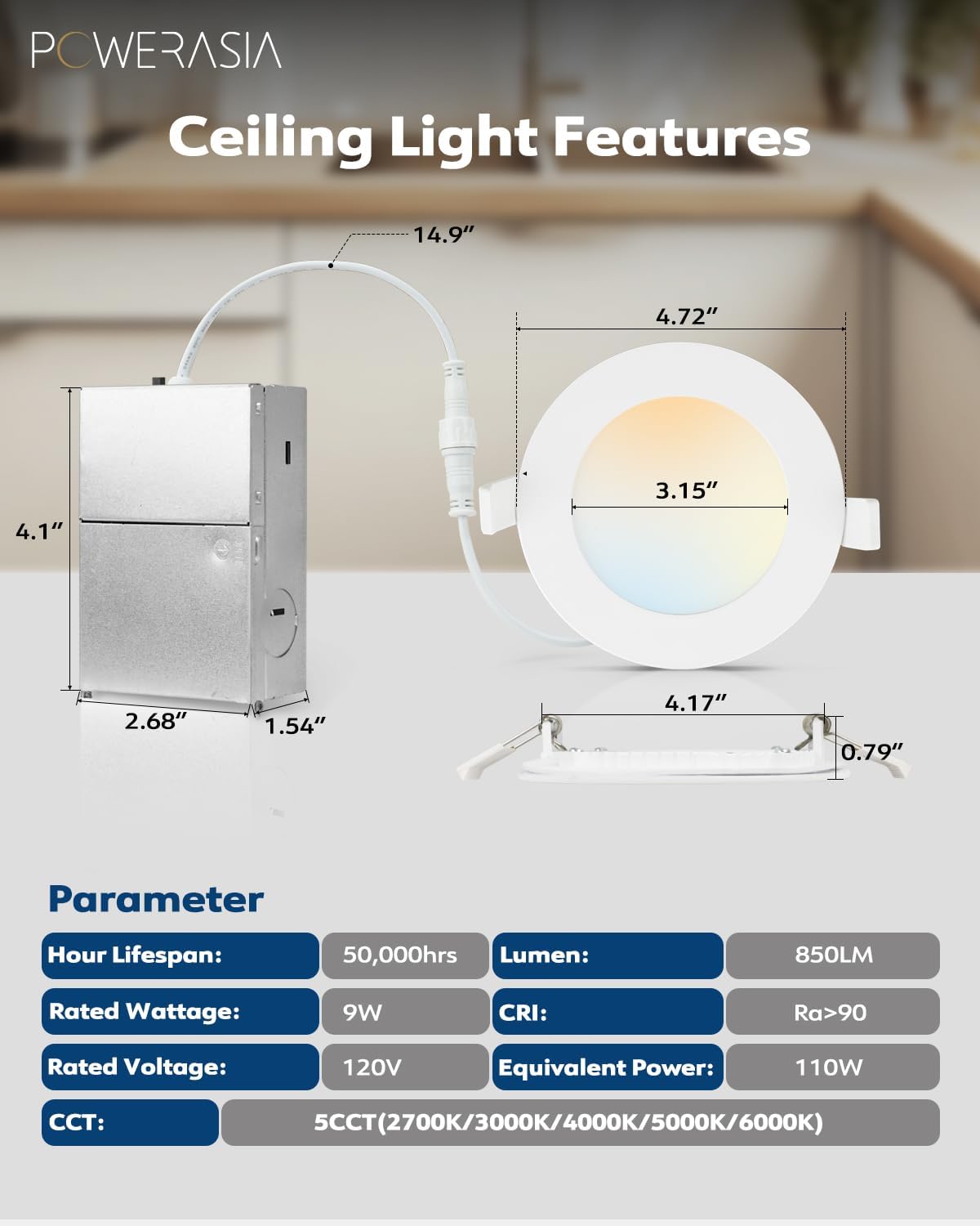 24 Pack Recessed Lighting 4 Inch with Junction Box, 5CCT 4 Inch LED Recessed Lights Dimmable 2700K-6000K, 9W 850lm Ultra Thin Recessed Lighting - ETL and Energy Star Certified