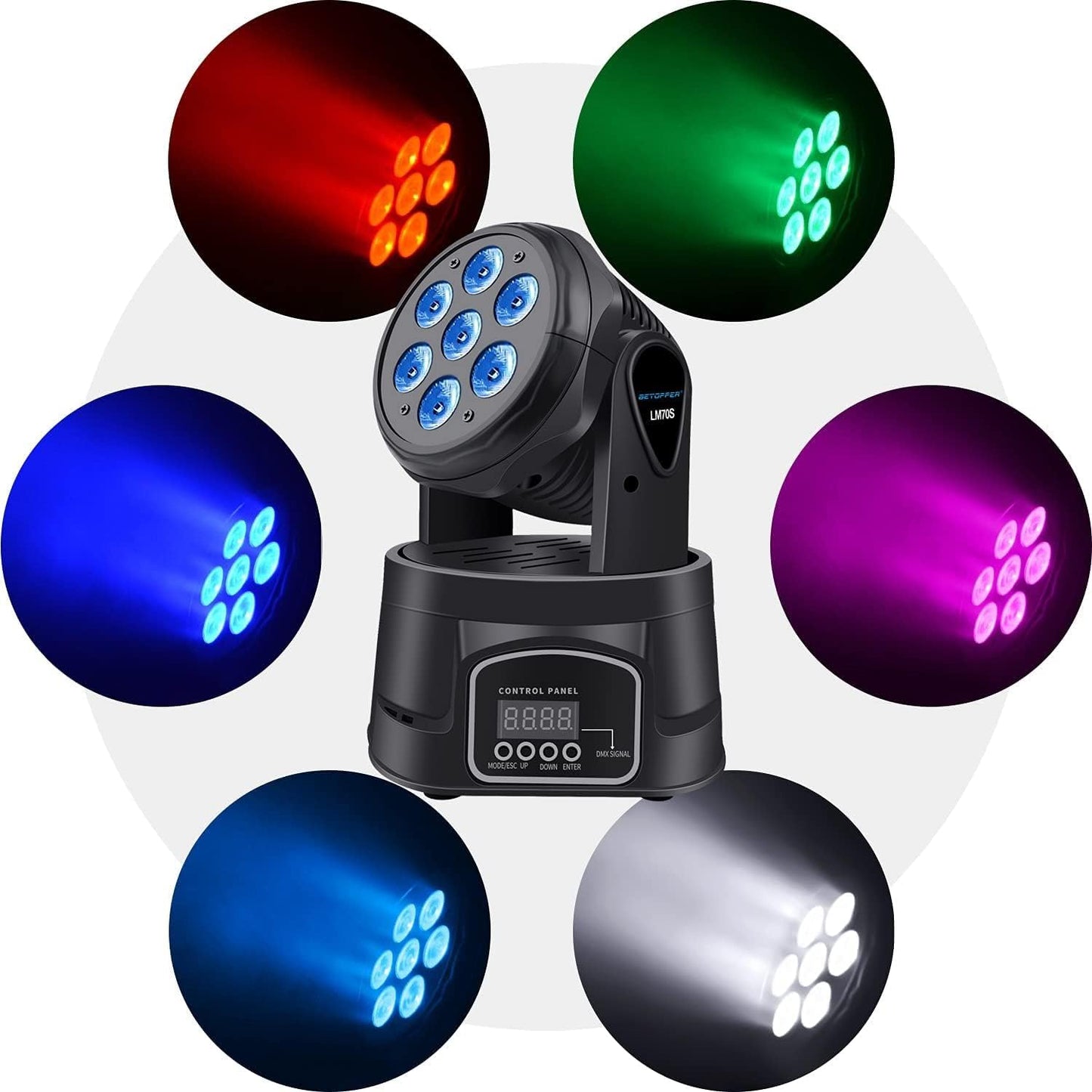 BETOPPER DJ Lights Moving Head,RGBW Mini Stage Lights Moving Head, DMX DJ Disco Lights Sound Activated, Mini Moving Heads Wash Light for Christmas, Parties, Club, Concert, Wedding, Disco Events, 7x8W
