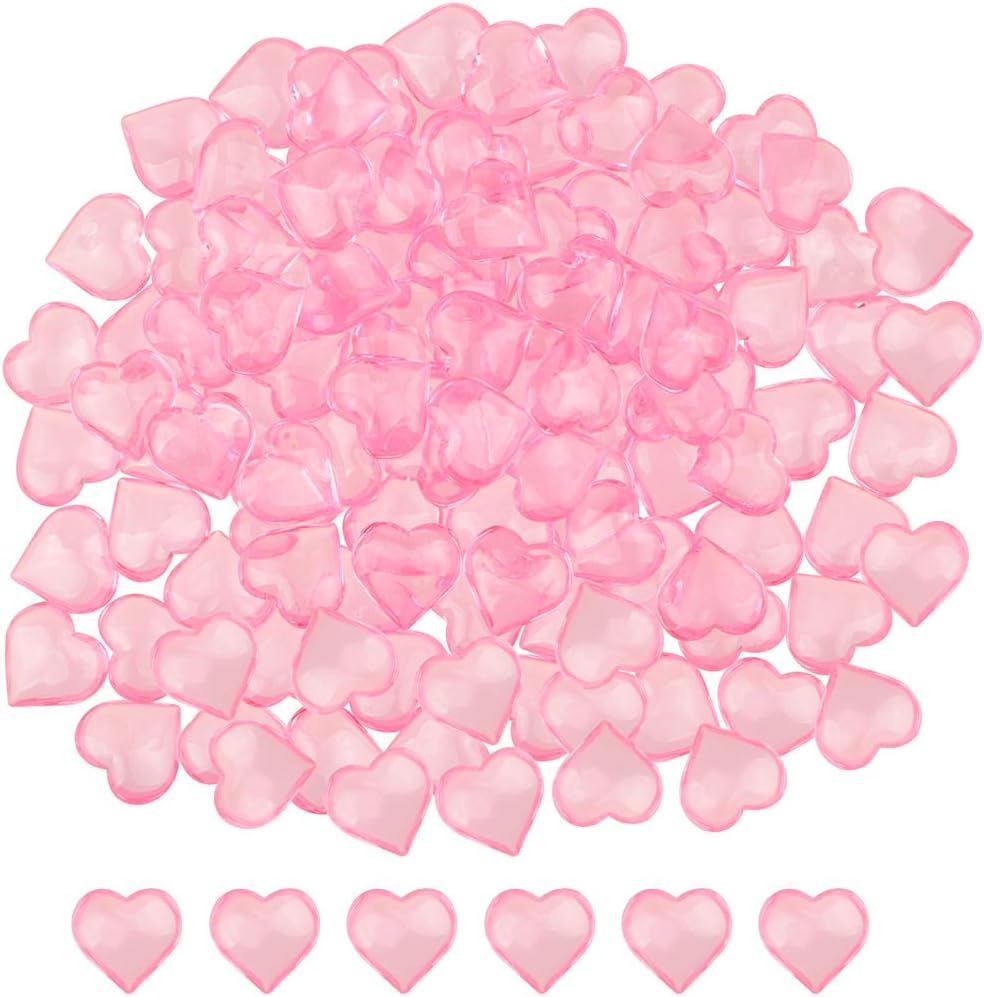 Fangoo 220 Pieces Pink Acrylic Heart Flat Back Heart Gems for Valentine's Day Decorations, Vase Filler, Table Scatter Decoration, Wedding Decorations,Home Decorations(Pink, 1LB)