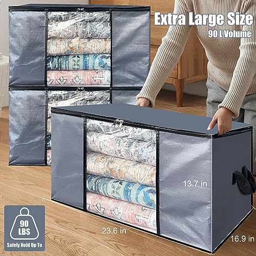 Cosy Family 6 Pack 90L Heavy Duty Extra Large Moving Bags with Reinforced Handle - Strong Handles & Zippers, Storage Totes For Space Saving, Fold Flat, Alternative to Moving Box, Grey - Image 6