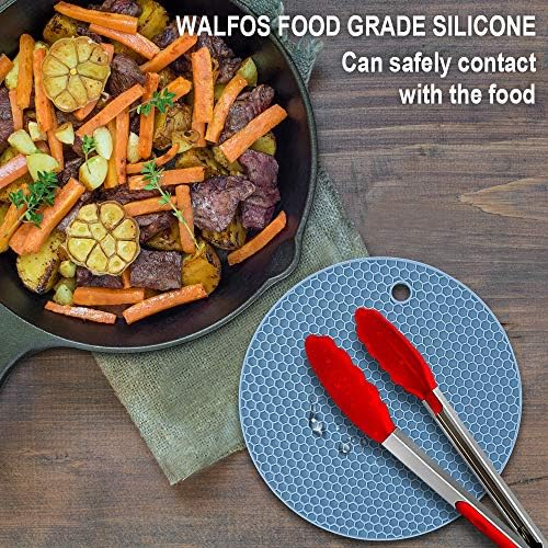 Silicone Trivet Mats - Walfos Heat Resistant Pot Holders Set, 4pcs 2 Sizes 7 Inch & 9 Inch, Multipurpose Non-Slip Hot Pads for Hot Pot, Hot Dishers, Jar Opener, Food Grade & BPA Free (Nordic Blue) - Image 4