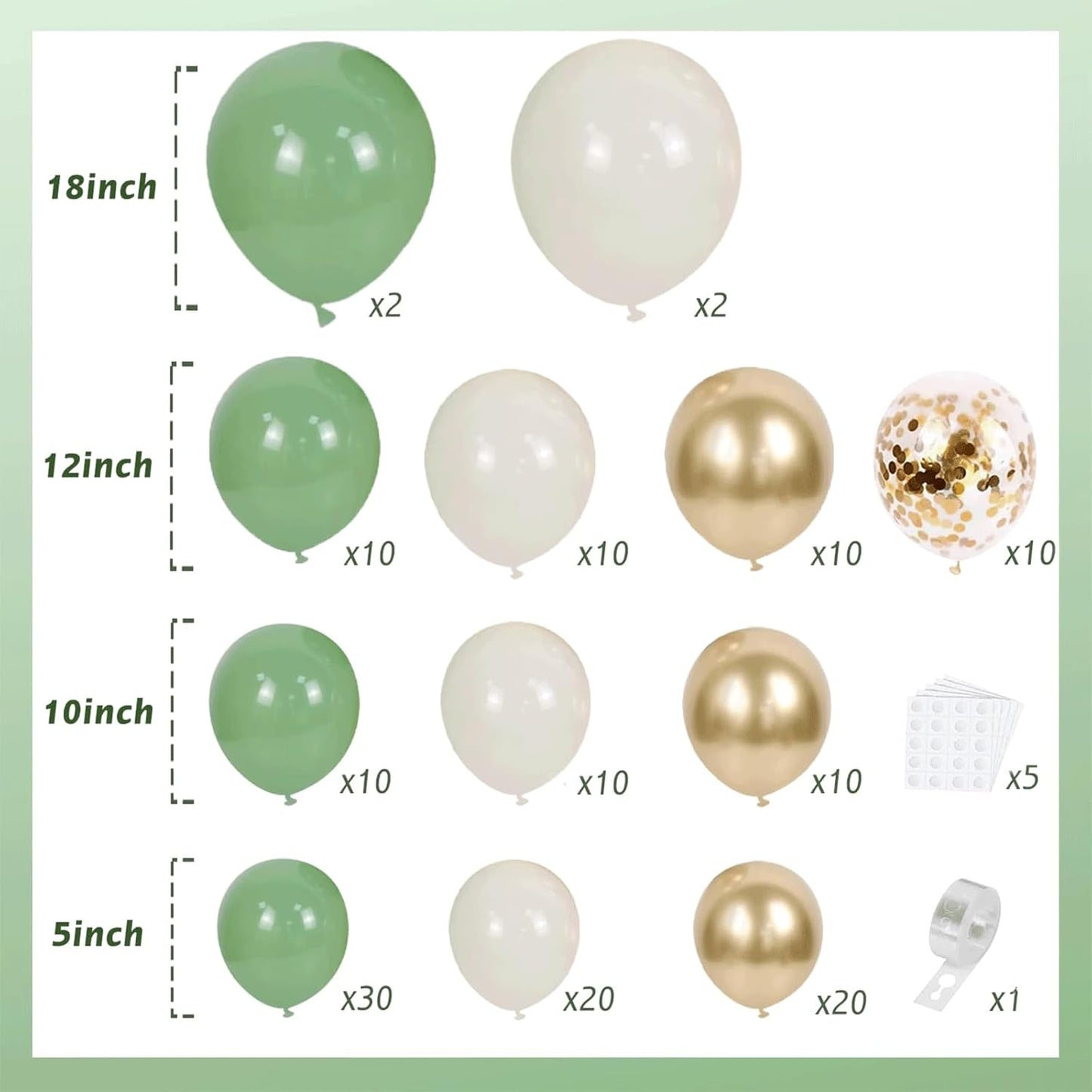 Sage Green White Sand Balloon Arch Kit, Green Beige Gold Metallic Balloons Garland Kit with Gold Confetti Balloons for Birthday Wedding Bridal Shower Bachelorette Party Decorations
