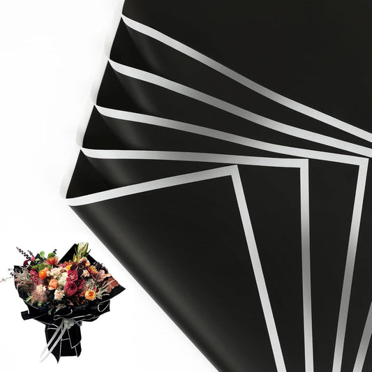 NESCCI 20 Sheet Flower Wrapping Paper - Waterproof Floral Bouquet Wrapping Paper, Florist Supplies Packaging Paper for Wedding Birthday Gift DIY (Dark Black)