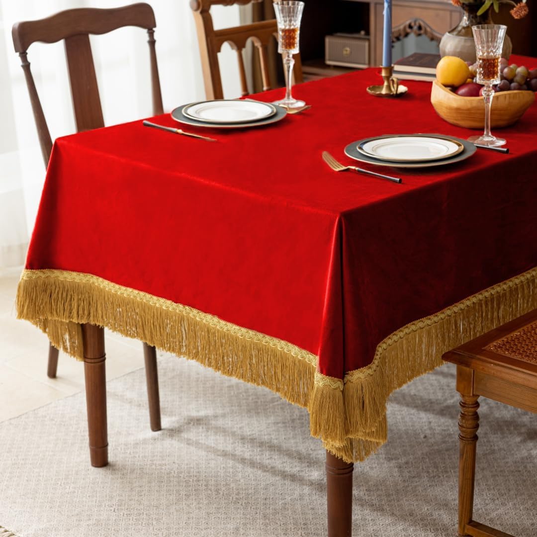 F-CHU Small Square Tablecloth 36 x 36 Inch Velvet Christmas Table Cloth Solid Red Small Round Table Cover for Nightstand End Bedside Table Tabletop Decoration，Red Tablecloth
