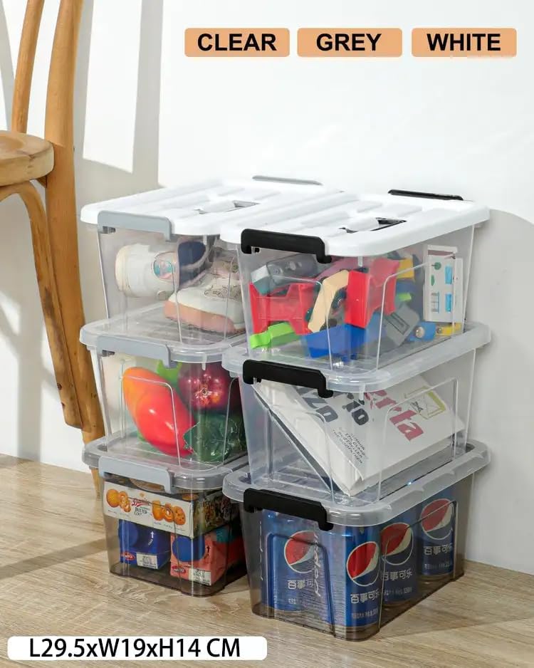 NUMIFUN Plastic Storage Bins With Lids 6 Pack Storage Organizer Bins, 7 Quart Stackable Storage Bins with Lids and Black Handle Buckle Easy for Home Office Organization, White - Image 6