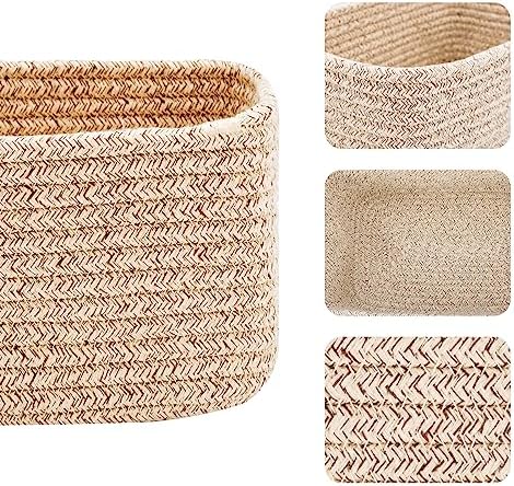 MiniArk Small Storage Baskets for Organizing | Closet Organizer Bins | Shelf Toy Basket | Woven Rope Baskets | Cube Decorative Box | Shallow Basket | 11.5x7.5x4.7” | 4 Packs Mixed Brown - Image 2