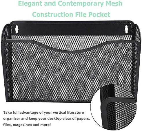 EASEPRES 3 Single Pocket Mesh Hanging File Organizer, Vertical Wall Mounted Magazine File Holder, Mount Basket Mail Paper Document Folder Organizing for Office, Home and School, Black - Image 3