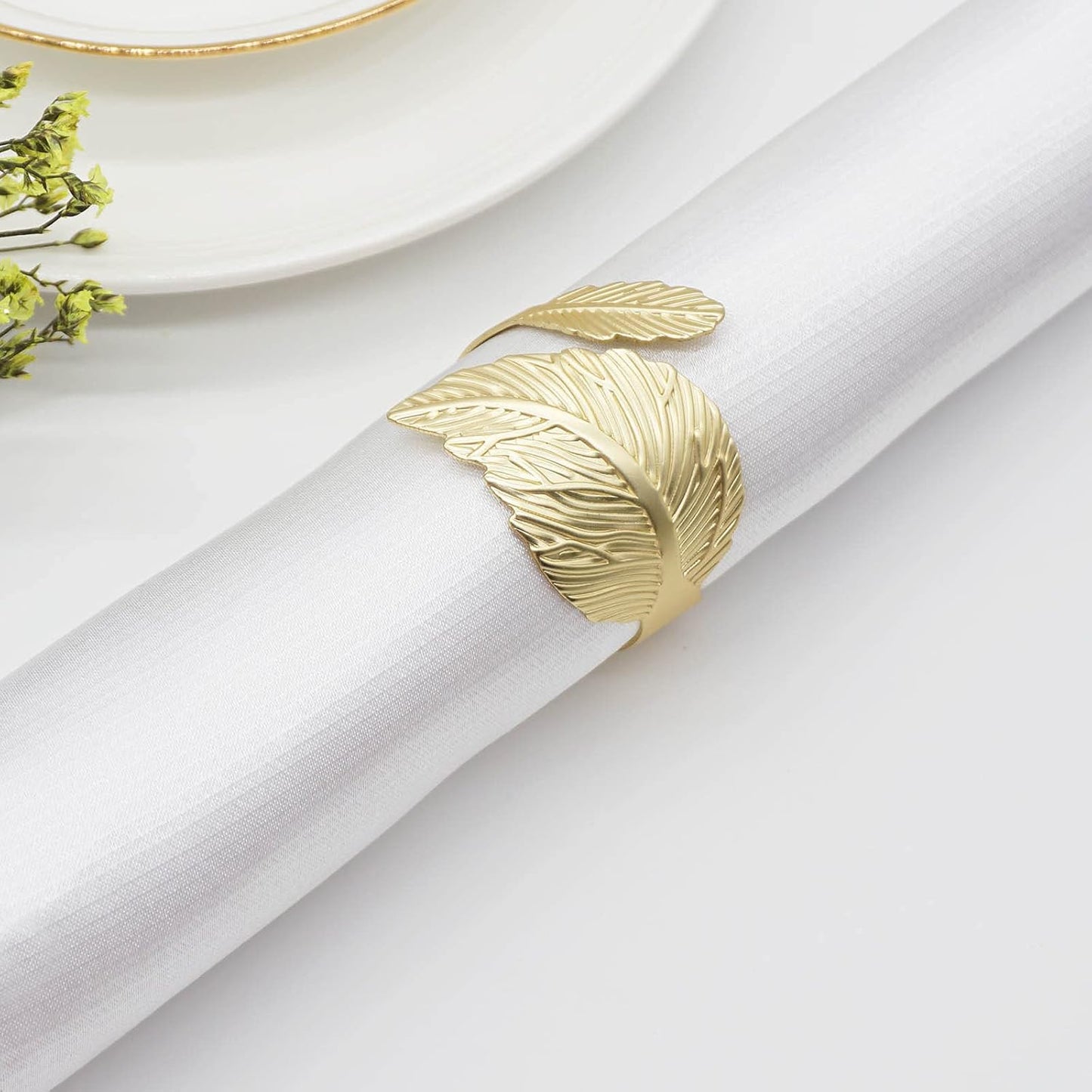 Gold Leaf Napkin Rings Set of 12, Leaves Napkin Rings for Table Setting, Metal Leaf Napkin Holder Rings for Holiday Party,Wedding, Banquet, Formal or Casual Dinning Table Decor (Gold)
