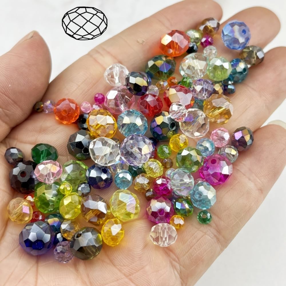 50pcs 10mm Crystal Glass Beads for Crafts Faceted Rondelle Glass Beads for Jewelry Making Crystal Spacer Beads for Necklaces Bracelets Earrings DIY Craft(Gold Champagne AB)