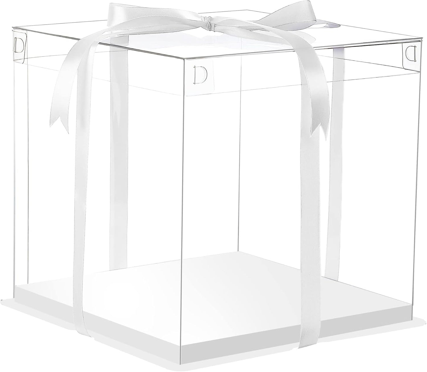 XININSUN 6Pcs Tall Cake Boxes Clear cake Box with Ribbon, 12x12x 10inch,Ideal for Large 10" and 12" Inch Tall Layer Tiered Cakes and Clear Gift Boxes for Wedding Party and Gift Display - White