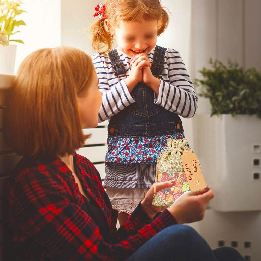 GIOIPC 20Pcs 6 x 9 Inch Linen Burlap Sheer Bags with Drawstring and Bonus Gift Tags for Wedding Birthday Bag,Craft Bags,Cosmetic Samples