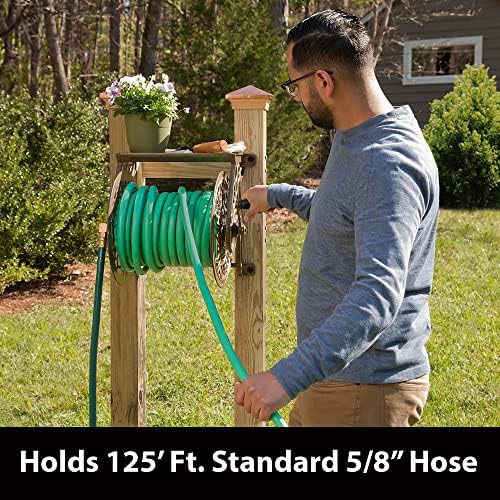 Liberty GARDEN 704 Decorative Cast Aluminum Wall Mount Garden Hose Reel, Holds 125-Feet of 5/8-Inch Hose - Bronze - Image 4
