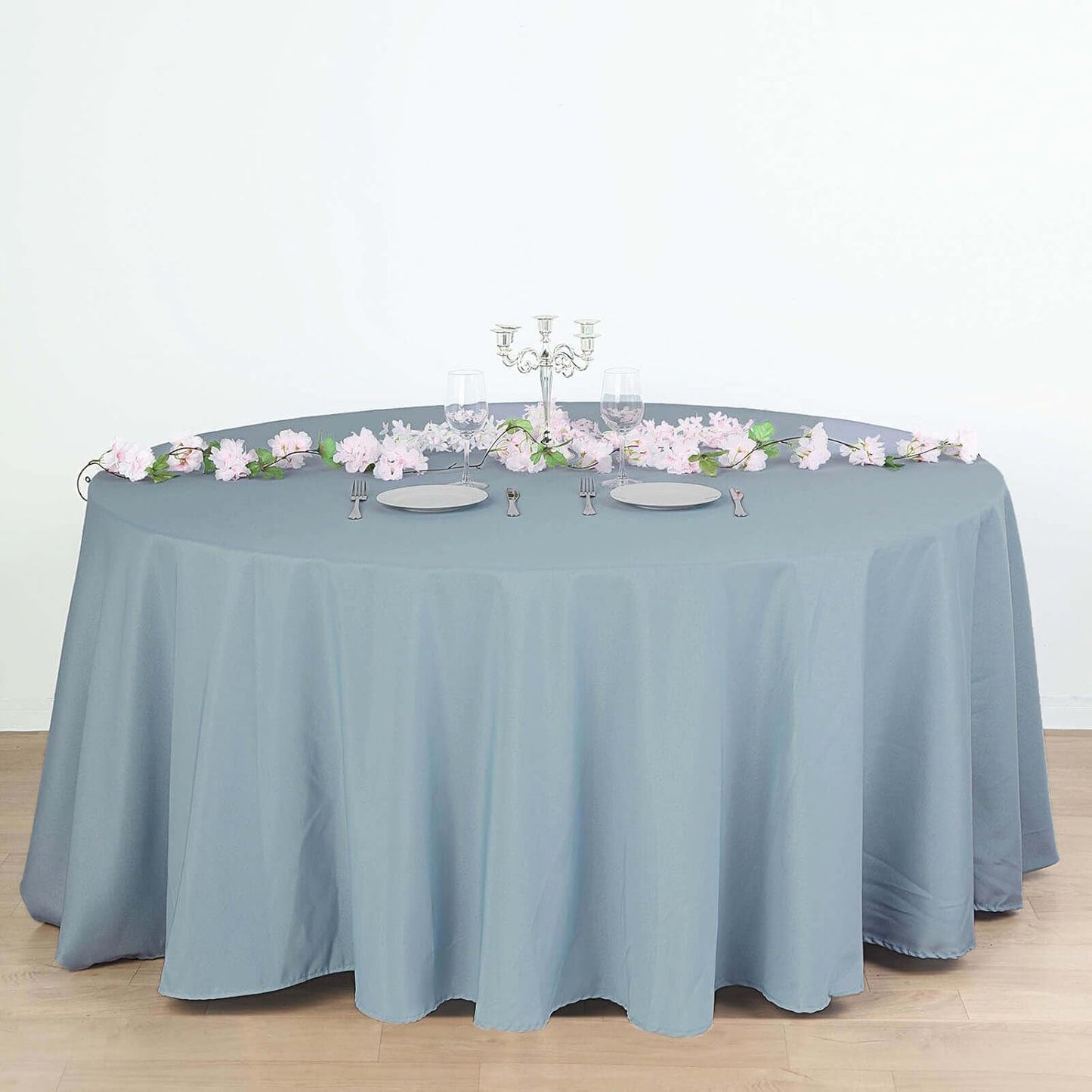 Efavormart Round Tablecloth, 132 Inch Stain & Wrinkle Resistant Washable Table Cloth, Decorative Polyester Fabric Table Cover for Banquet, Wedding, Dining- Dusty Blue
