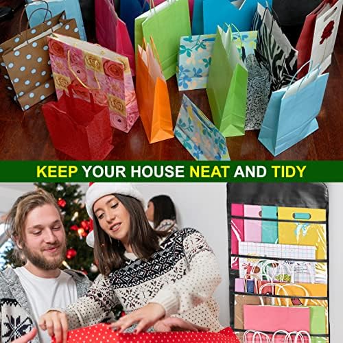 ProPik Hanging Double Sided Gift Bag Storage Organizer with Multiple Front and Back Pockets - Organize Your Gift Wrap, Tissue Paper, and Paper Bags 38 x 16 Inch PVC (Full Black) - Image 7