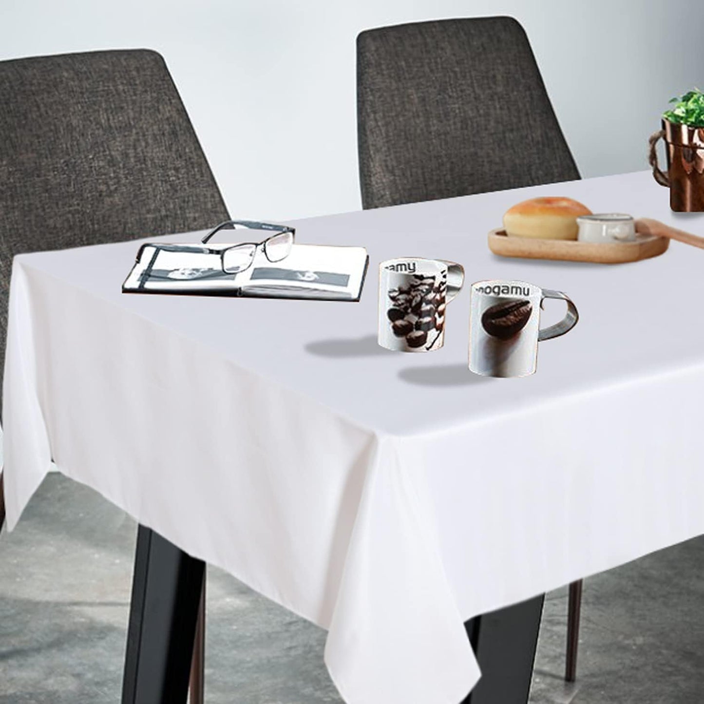 Fitable Rectangle Tablecloth Stain and Wrinkle Resistant Washable Polyester Table Cloth for Buffet Parties and Camping (54x78 inch, White)